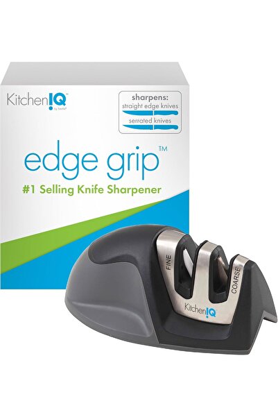 KitchenIQ EdgeGrip 2-Stage Manual Knife Sharpener, Black, Model 50009