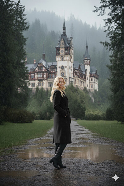 LİMABEL Lima Kaban Black Belted Pocketed Long Cashmere Winter Women's Coat-1