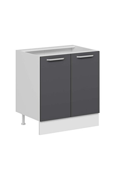 Alvinka Mutfak Modül Duz Alt 2K1R 80Cm Dolap Beyaz Antrasit Mdf