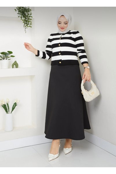 Bahar Altundemir Women's Scuba Skirt Knitwear Buttoned Cardigan Hijab Suit Bh...