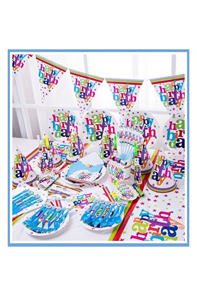 Flippy Set 6 Farfurii Unica Folosinta, Flippy, Imprimeu Happy Birthday, Carton, Diametru 18 cm, Multicolor