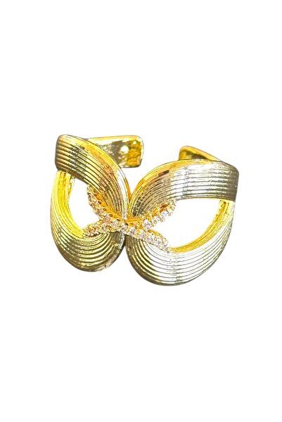 TAKIŞTIR Adjustable Steel Ring with Gold Color Stone Detail