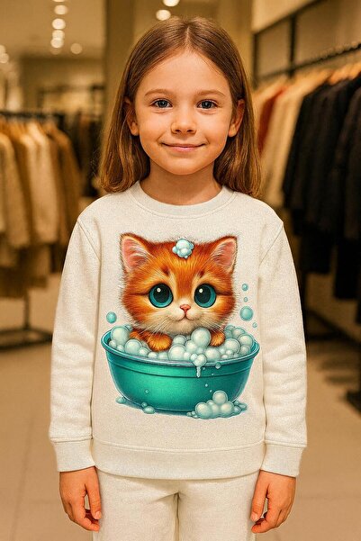 playwear Σετ φούτερ με σχέδιο γάτας για το ντους, για ηλικίες 3-4-5-6-7-8-9-1...