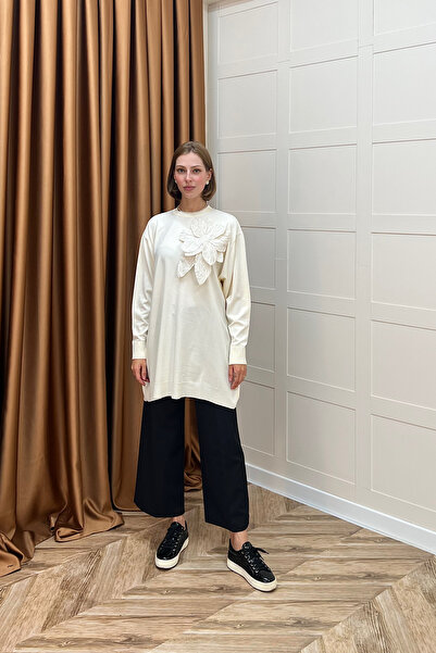 Stilife Мерсеризована квіткова трикотажна туніка кремового кольору