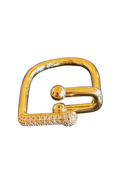 TAKIŞTIR Adjustable Steel Ring with Gold Color Stone Detail