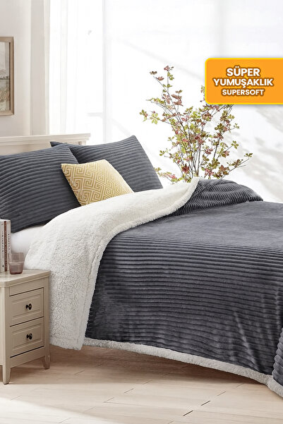 Evlen Home Collection Набір ковдр Sherpa для двомісного ліжка, 3 частини, м'яка плюшева ковдра Wellsoft з смужками