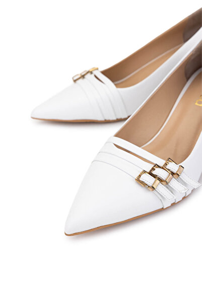 Tamer Tanca Women's Genuine Leather Off-White Heeled Shoes