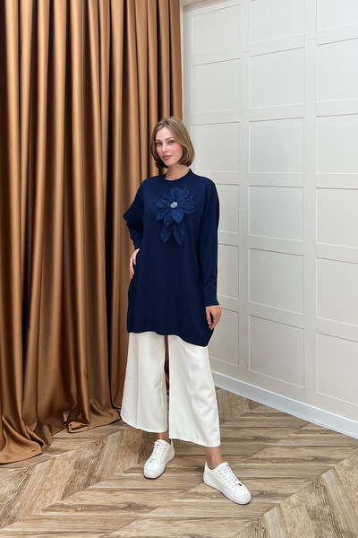 Stilife Мерсеризована квіткова трикотажна туніка, темно-синя