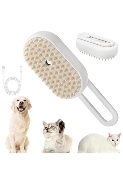 FONIX PetGroom Touch Pet Brush with Steam Function, Soft Silicone Tips, USB Powered, White