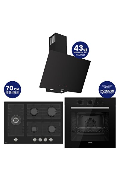 Ferre Flowart Turbolu 5 Gözlü Silentart Siyah Cam Ankastre Set QBL62CS - BL135 - D077SA