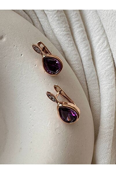 Esmeray Aksesuar Vip Çelik Gold Renk Zirkon Beyaz ve Mor Taşlı Antialerjik Ov...