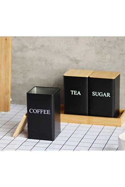 Generic Navacala Tea, Coffee & Sugar Jars, 1000 ml 3-piece Metal Storage with Black Bamboo Lid