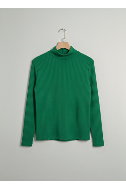 FATELLA Girls and Boys Green Corded Fabric Half Turtleneck Long Sleeve Bodysu...