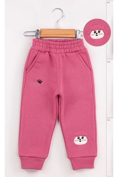 nazarbebe Kız Çocuk Pembe 3 İplik Şardonlu Eşofman Altı – Pati Nakışlı 1-4 Ya...