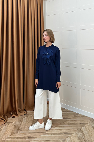 Stilife Мерсеризована квіткова трикотажна туніка, темно-синя