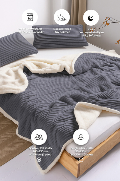 Evlen Home Collection Набір ковдр Sherpa для двомісного ліжка, 3 частини, м'яка плюшева ковдра Wellsoft з смужками