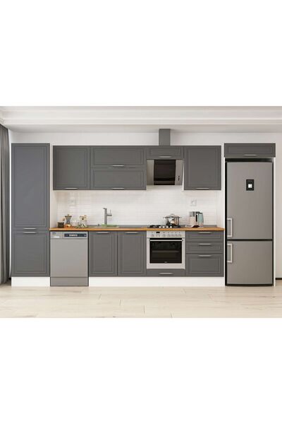 Alvinka 400X222 Cm Klasik Mebran Mutfak Dolabı Beyaz Mbb-E80B60S60-2 Mebran |...