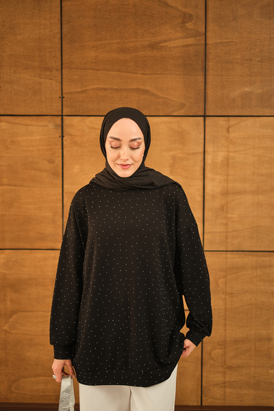 LOCCO Kadın Taş Detay Tunik Siyah