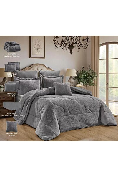 Moon 6-piece wavy rabbit fur double winter bedspread