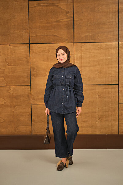 LOCCO Γυναικείο Σετ Τζιν με Διπλή Τσέπη και Κορδόνι στη μέση Ναυτικό Μπλε