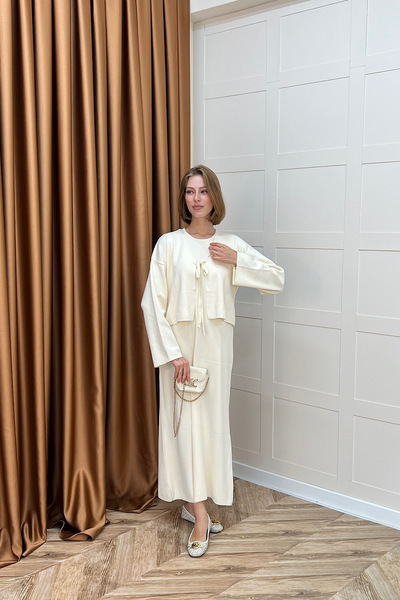 Stilife Κρέμα φορέματος διπλού πλεκτού με εστέρα κροπ