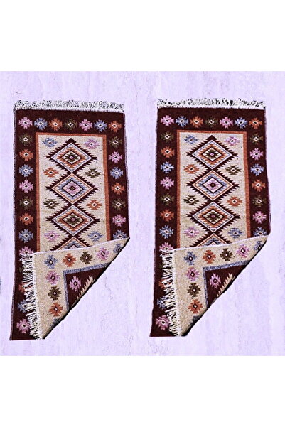 OEM 1+1 Traditional woven rug, double-sided, 60x90 cm, brown and cream, ROMB pattern