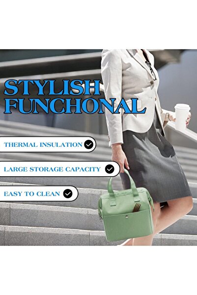 Generic Thick Bento Insulated Lunch Bag Cooler Carry Lunch Box for Students, Women & Men - Light Green