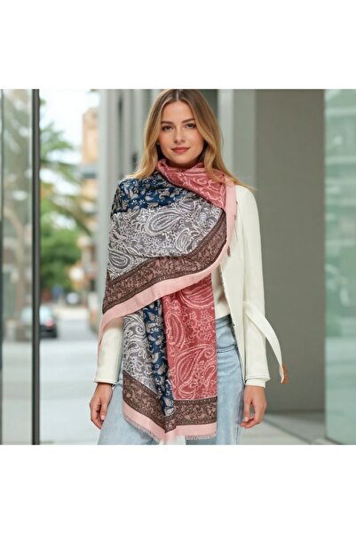 Işıldayan Kutular Colorful Patterned Shawl Pink Color - Comes with Gift Box