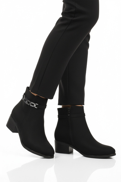 AYAKMOD Черни ботуши с ток и цип, подплатени с флис, за жени 325131 Z