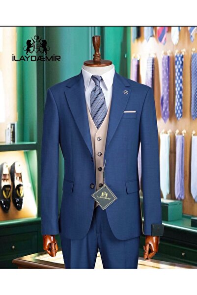 ilayda emir Special Design Blazer Slim Fit Men's Suit Blue