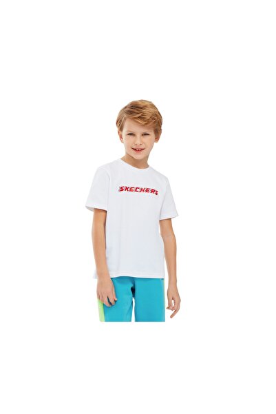 SKECHERS Tricou grafic B cu mânecă scurtă pentru băiat mare, alb tricou Sk241017-100