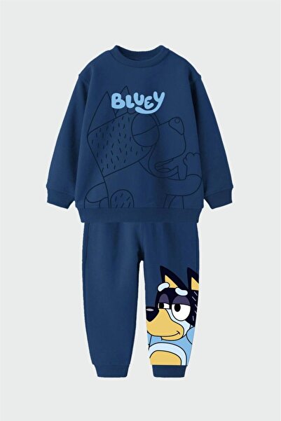 LUCCO Bluey Baskılı Lacivert Unisex Çocuk Eşofman Takımı - 2’li Rahat Kalıp