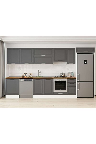 Alvinka 380X222 Cm Klasik Mebran Mutfak Dolabı Beyaz Mb-E80S60S40-1 Mebran | ...
