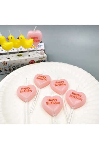 Flippy Set of 5 Cake Candles, Flippy, Heart Pattern, Happy Birthday Text, 2.5 x 2.5 cm, Wax, Multicolor