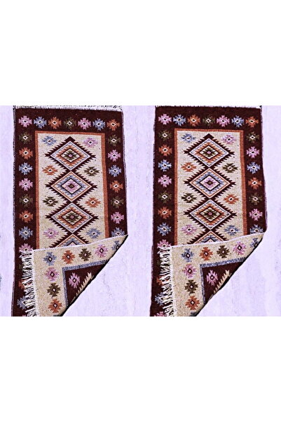 OEM 1+1 Traditional woven rug, double-sided, 60x90 cm, brown and cream, ROMB pattern