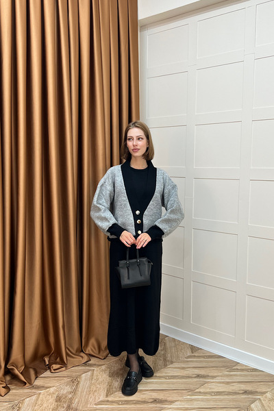 Stilife Φόρεμα Sezen Διπλό Πλεκτό Γκρι