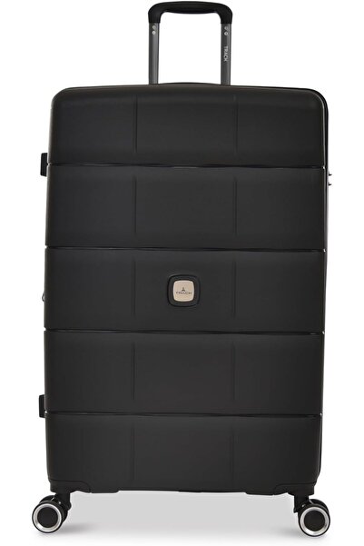 Track 8-Wheel 4-Piece Polypropylene Trolley Luggage Set (Black)