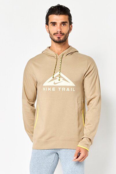 Nike Men Dri-Fit Long Sleeve Running Hoodie, Tan