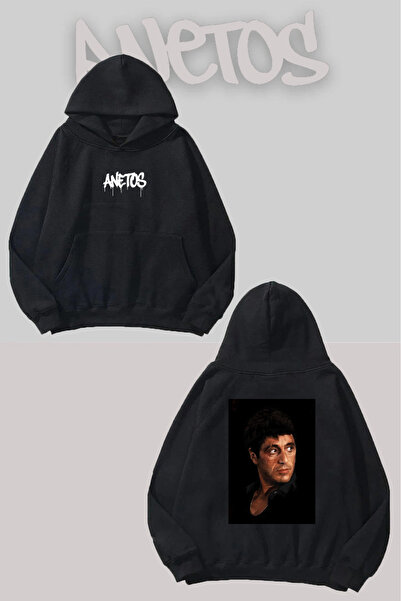 Anetos Scarface 0 Spate cu imprimeu Negru cu glugă Swea tricou