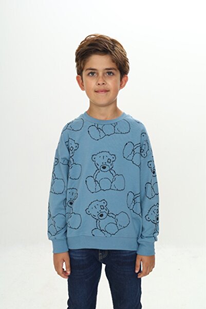 Toontoy Dark Mint Boys' Relax Fit Crew Neck Drop Shoulder Printed Sweatshirt ...