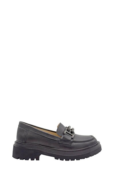 Moulin Shoes Black Leather Buckle High Sole Real Leather Loafer