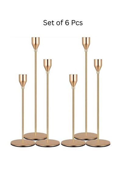 Generic Set of 6 Gold Metal Taper Candle Holders – Elegant Tall Candle Stands for Home Decor