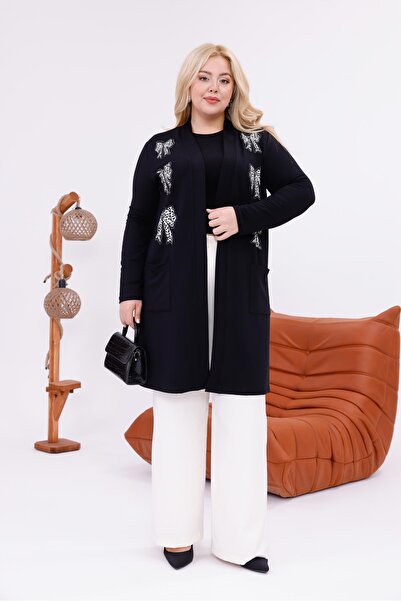 Siyezen Plus Size Ribbon Patterned Cardigan