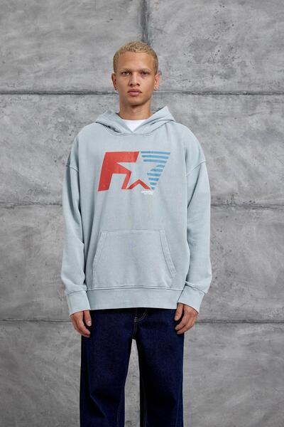 NOMARC Сірий F1 з принтом, капюшон, оверсайз, світшот