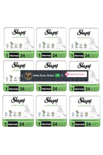Sleepy Natural Ultra Hassas Hijyenik Ped Normal 24x9 = 216 Adet Ped