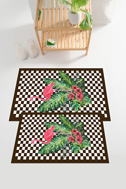 EVİMSEN طقم مقعد المرحاض الرقمي مطبوع ذو النمط الفلامنغو مع سجادة حمام قابلة ...