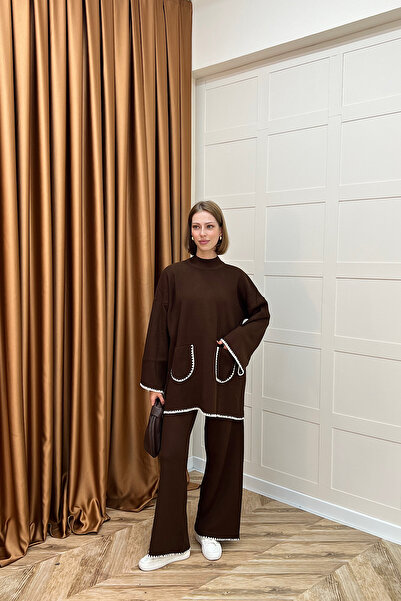 Stilife Комплект плетен пуловер, кафяв