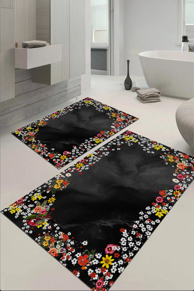 EVİMSEN Digital Printed Washable and Non-Slip Based Floral Model Bath Mat Toilet Set