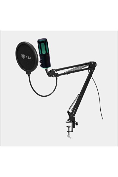 ASA Professional 3-in-1 Vlogger/Cast Microphone with Stand, Sound Filter, and RGB Lighting - For Podcasts and Video Games