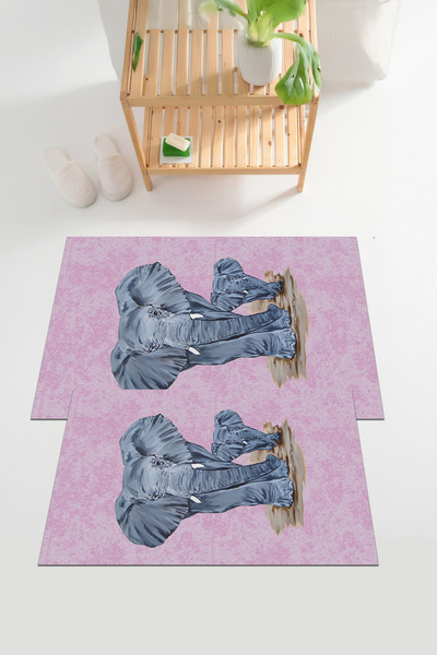 EVİMSEN Set de covoraș de baie digital cu imprimeu cu model de elefant, lavab...